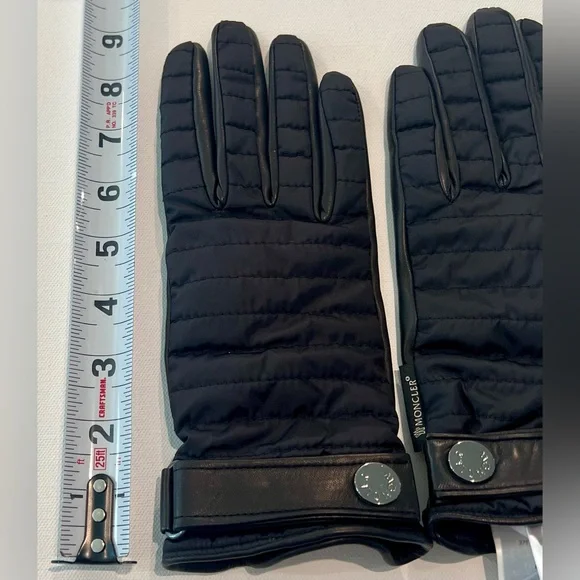 Moncler Black GUANTI Leather Wool NWT Medium Gloves Made in Italy - Picture 5 of 6